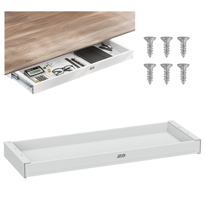 Cajón plano para escritorio Ergo Office, ancho 758 mm, carga máxima 10 kg, blanco, ER-302 W