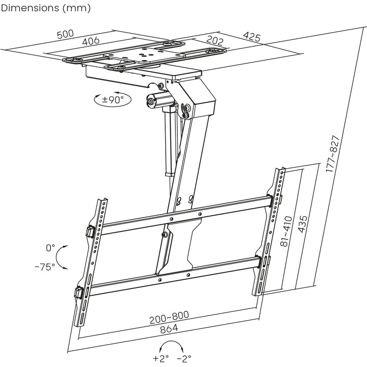 Suporte de TV elétrico Maclean, suporte de teto, suporte de TV Tuya, VESA máx. 800x400, regulável de +90° a -90°, para televisores de 43 a 86 polegadas, máx. 45 kg, MC-109 T