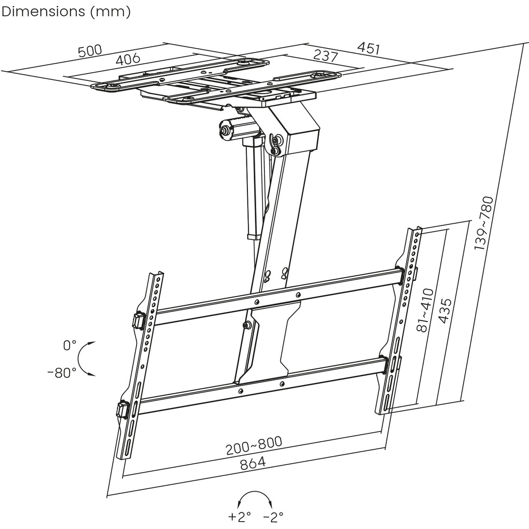 Suporte de TV elétrico Maclean, montagem no teto, montagem Tuya, VESA máx. 800x400, para televisores de 43 a 86 polegadas, máx. 45 kg, MC-110 T