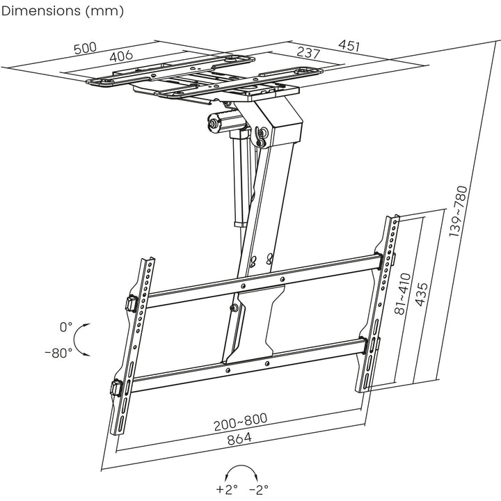 Suporte de TV elétrico Maclean, montagem no teto, montagem Tuya, VESA máx. 800x400, para televisores de 43 a 86 polegadas, máx. 45 kg, MC-110 T