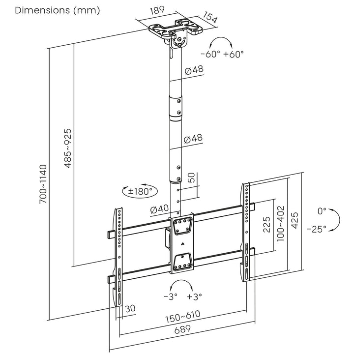 Soporte de techo para TV Maclean, carga máx. 60 kg, 43-86", VESA máx. 600x400, MC-112 B