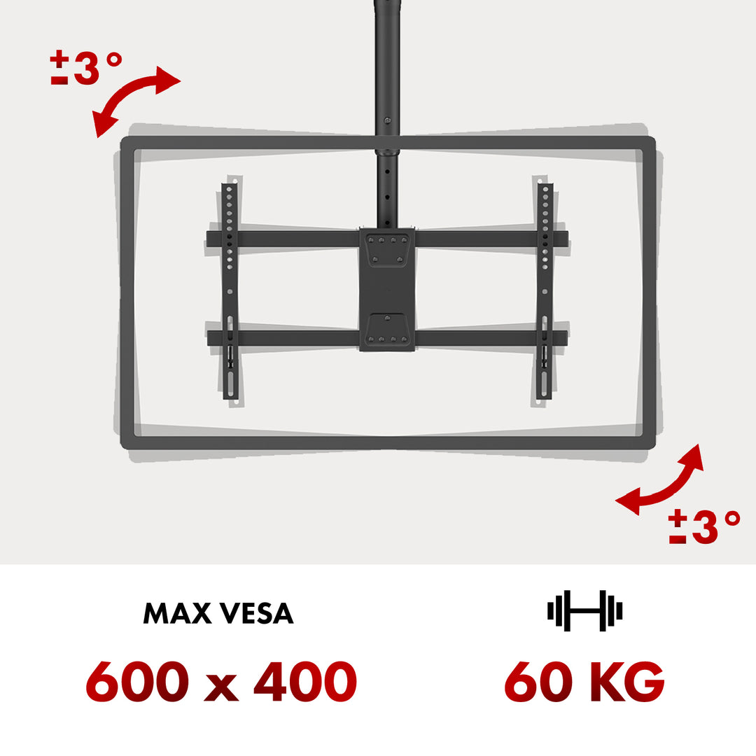 Soporte de techo para TV Maclean, carga máx. 60 kg, 43-86", VESA máx. 600x400, MC-112 B