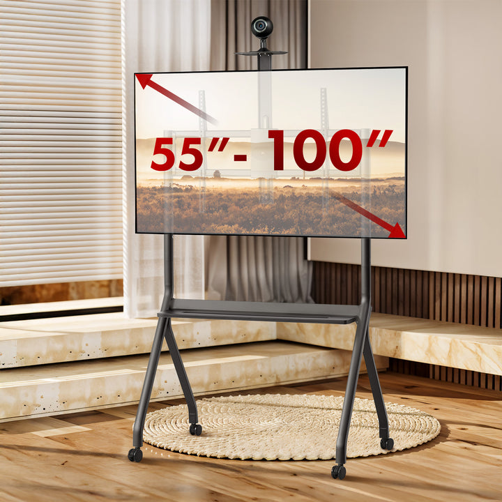 Suporte/carrinho TV Maclean, prateleira para câmara, com rodas, 55-100", carga máxima 120 kg/prateleira de 10 kg, máx. VESA 900x600, preto, MC-114 B VESA 900x600, preto, MC-114 B