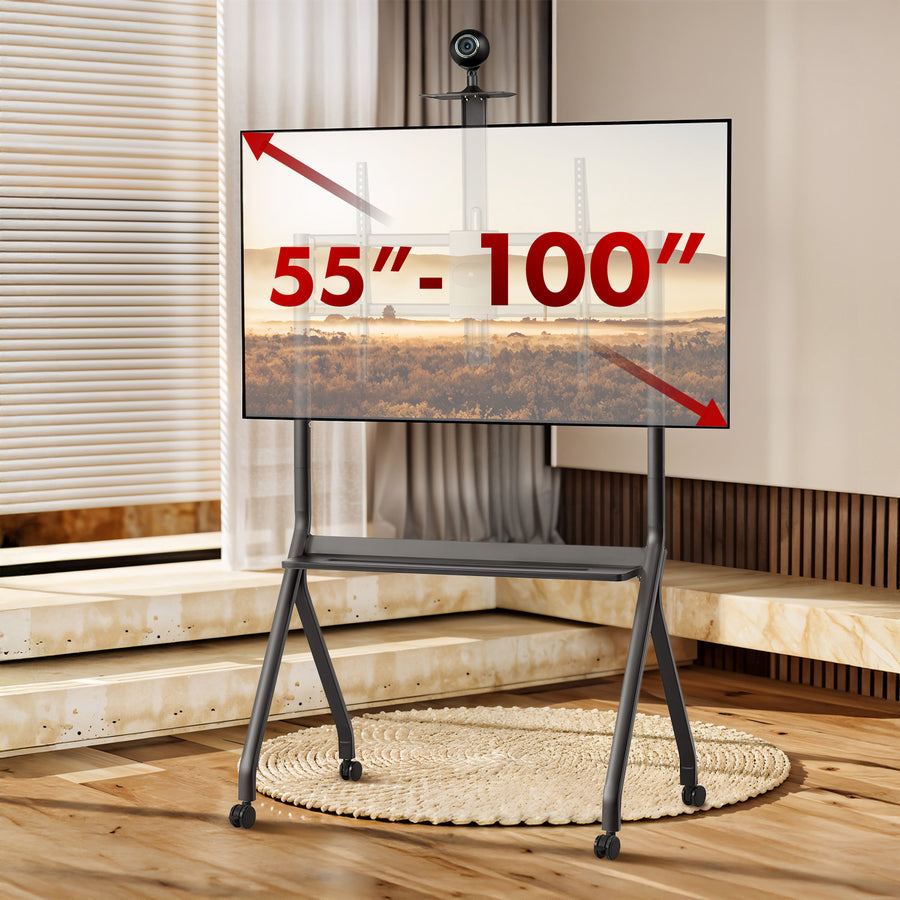 Suporte/carrinho TV Maclean, prateleira para câmara, com rodas, 55-100", carga máxima 120 kg/prateleira de 10 kg, máx. VESA 900x600, preto, MC-114 B VESA 900x600, preto, MC-114 B