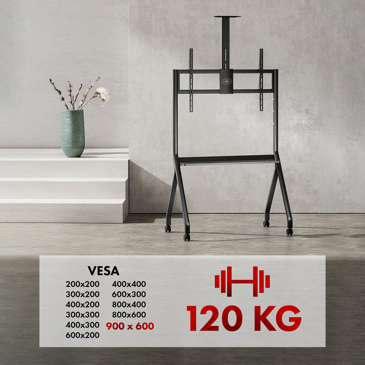 Suporte/carrinho TV Maclean, prateleira para câmara, com rodas, 55-100", carga máxima 120 kg/prateleira de 10 kg, máx. VESA 900x600, preto, MC-114 B VESA 900x600, preto, MC-114 B