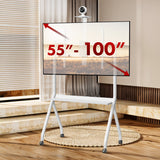 Suporte/carrinho TV Maclean, prateleira para câmara, sobre rodas, 55-100", carga máxima 120 kg/prateleira de 10 kg, VESA máx. 900x600, branco, MC-114 W
