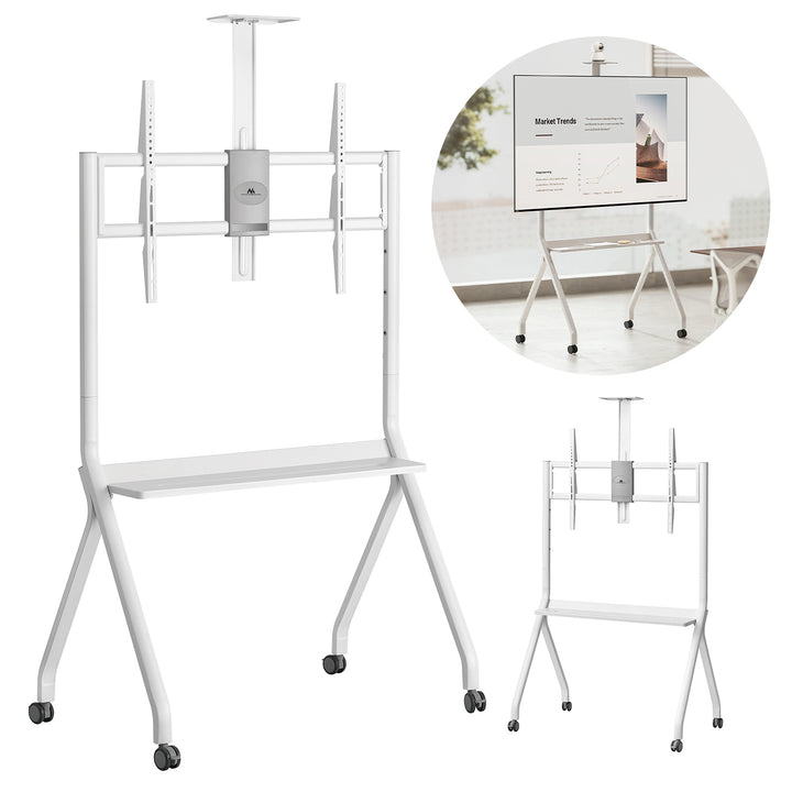 Suporte/carrinho TV Maclean, prateleira para câmara, sobre rodas, 55-100", carga máxima 120 kg/prateleira de 10 kg, VESA máx. 900x600, branco, MC-114 W