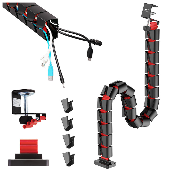 Nano RS organizador de cables de sobremesa / rejilla para cables, 1345 mm, negro y rojo, RS125