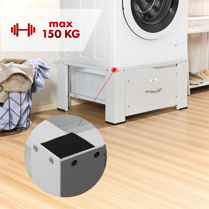 Maclean MC-117 W Base para lavadora / secadora con cajón, carga máx. 150kg, blanco