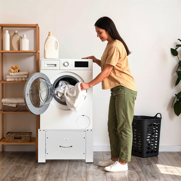 Maclean MC-117 W Base para lavadora / secadora con cajón, carga máx. 150kg, blanco