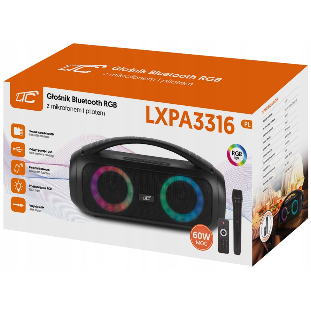 Altifalante sem fios LTC, Bluetooth, microfone, comando, 60 W, LXPA3316