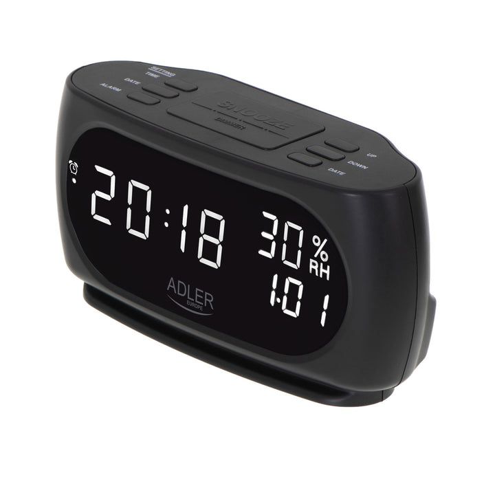 Relógio Adler, Despertador, Medidor de Temperatura e Humidade, Display LED, Preto, AD 1186