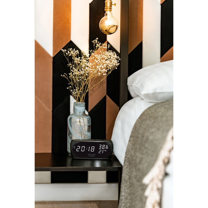 Relógio Adler, Despertador, Medidor de Temperatura e Humidade, Display LED, Preto, AD 1186