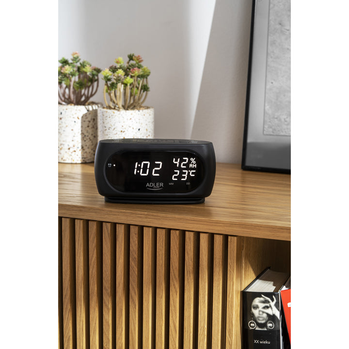Relógio Adler, Despertador, Medidor de Temperatura e Humidade, Display LED, Preto, AD 1186