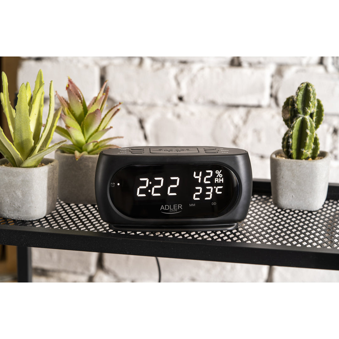 Relógio Adler, Despertador, Medidor de Temperatura e Humidade, Display LED, Preto, AD 1186
