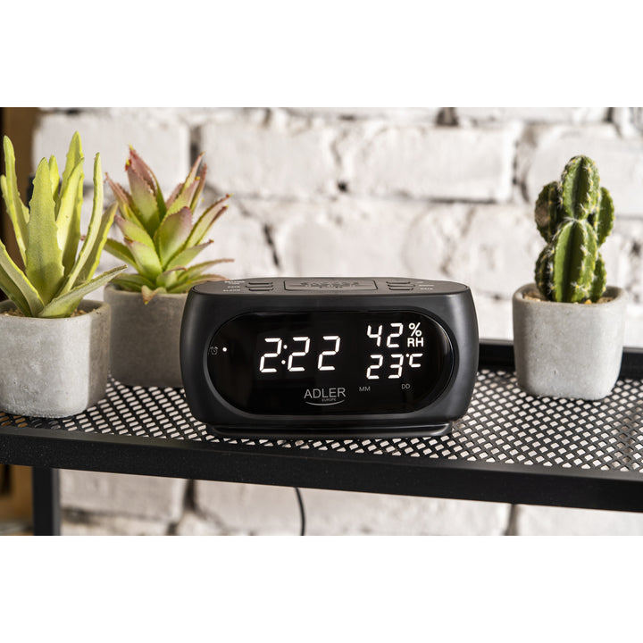 Relógio Adler, Despertador, Medidor de Temperatura e Humidade, Display LED, Preto, AD 1186
