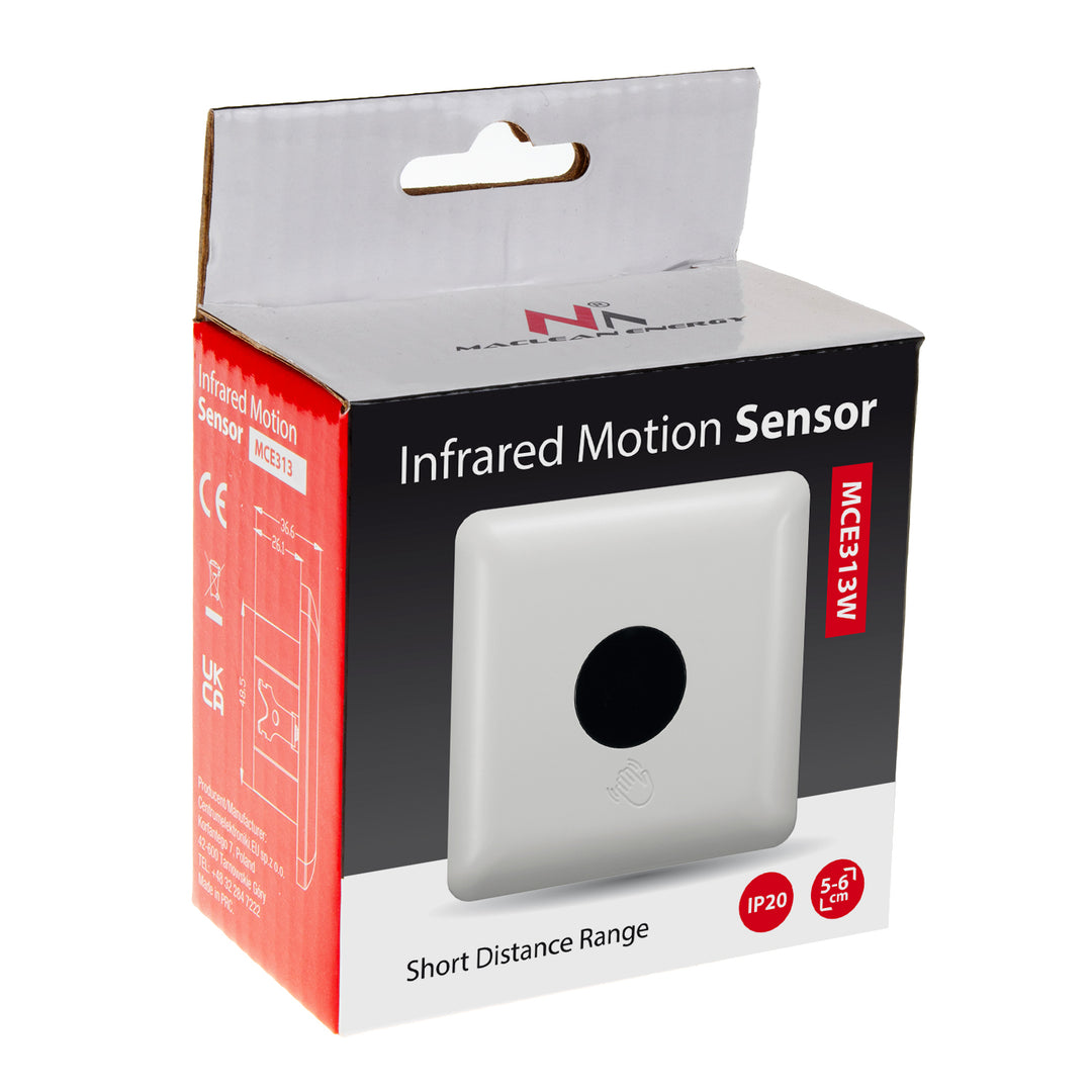 Sensor PIR de curto alcance Maclean, alcance de 5-6 cm, para instalação em caixa, carga máxima de 1200 W, MCE313 W, 4 peças.