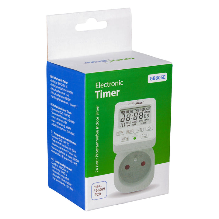 Interruptor de Tempo Digital GreenBlue - Temporizador, Carga Máxima 16A, IP20, GB605 E, 2 Peças