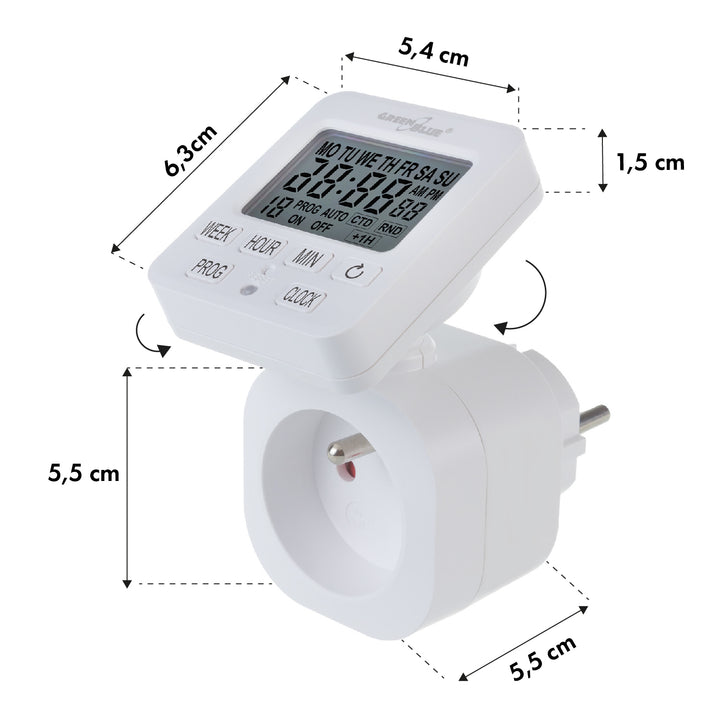 Interruptor de Tempo Digital GreenBlue - Temporizador, Carga Máxima 16A, IP20, GB605 E, 2 Peças