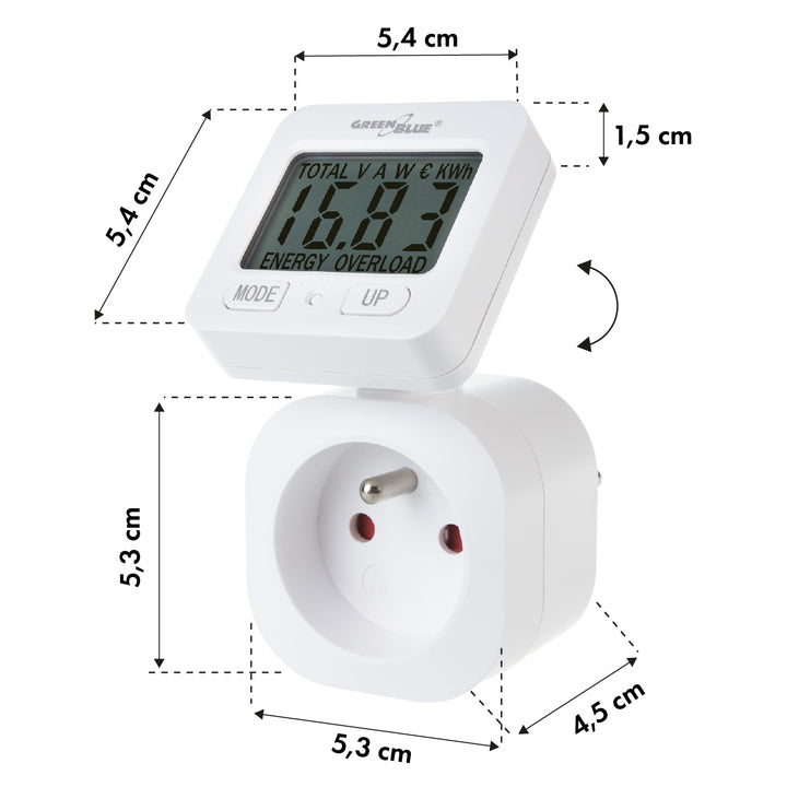 Contador de Energia GreenBlue GB615 E, Wattímetro, 16 A, Máx. 3680 W, Submemória, 2 Peças