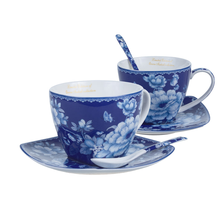 Queen Isabell Elegante juego de tazas clásicas de porcelana, Tazas con plato y cucharita, Capacidad: 250 ml