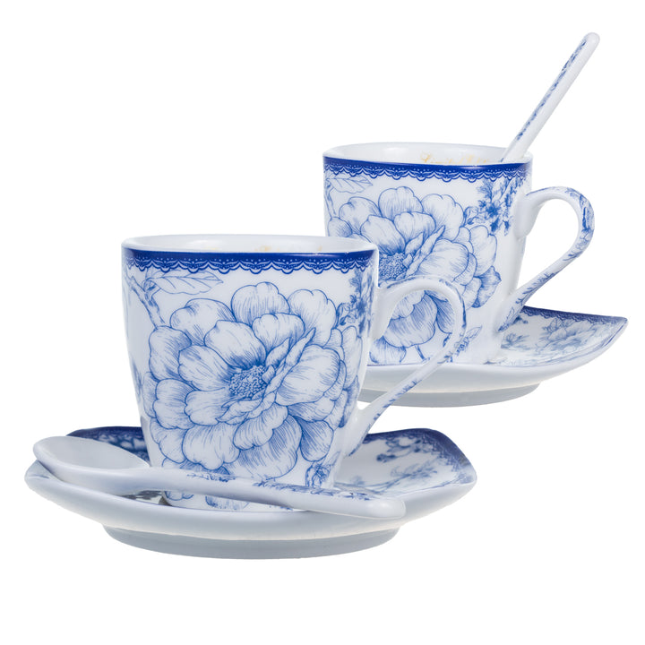 Queen Isabell Elegante juego de tazas clásicas con plato y cucharita, Capacidad: 80 ml