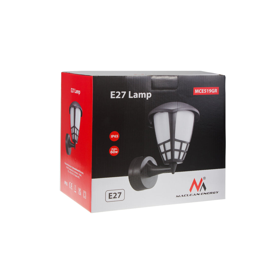 Aplique 1xE27 Maclean, carga máx. 60W, IP65, color gris, MCE519 GR + bombilla filamento LED E27, 11W 230V Maclean Energy MCE280 WW blanco cálido 3000K 1500lm retro edison decorativa A60