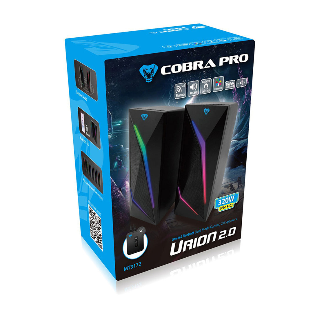 Media-Tech Altavoces gaming 2.0 con Bluetooth, Retroiluminación LED RGB de colores COBRA PRO URION 2.0 MT3172