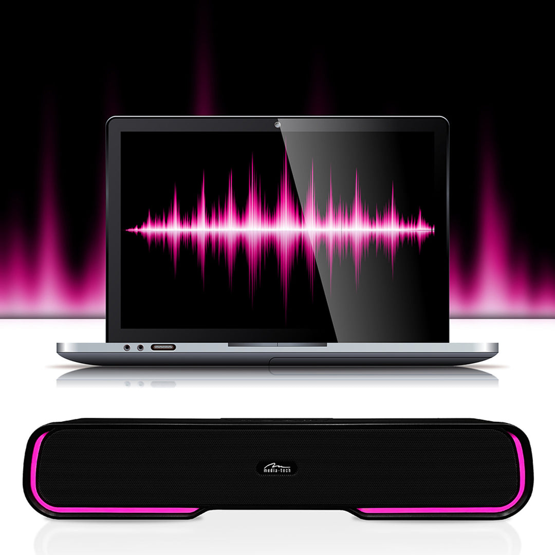 Media-Tech Altavoz Bluetooth portátil con barra de sonido, retroiluminación RGB multicolor, RMS 10 W, PMPO 450 W, radio FM, MP3. AUX, batería recargable integrada, PHANTOM BT
