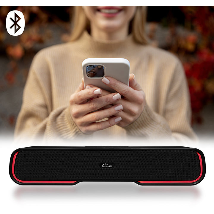 Media-Tech Altavoz Bluetooth portátil con barra de sonido, retroiluminación RGB multicolor, RMS 10 W, PMPO 450 W, radio FM, MP3. AUX, batería recargable integrada, PHANTOM BT