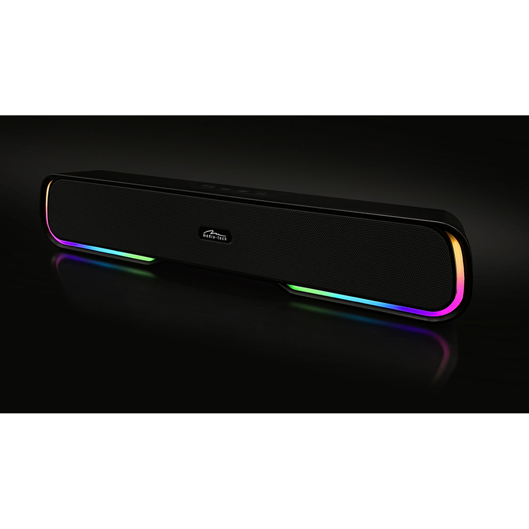 Media-Tech Altavoz Bluetooth portátil con barra de sonido, retroiluminación RGB multicolor, RMS 10 W, PMPO 450 W, radio FM, MP3. AUX, batería recargable integrada, PHANTOM BT