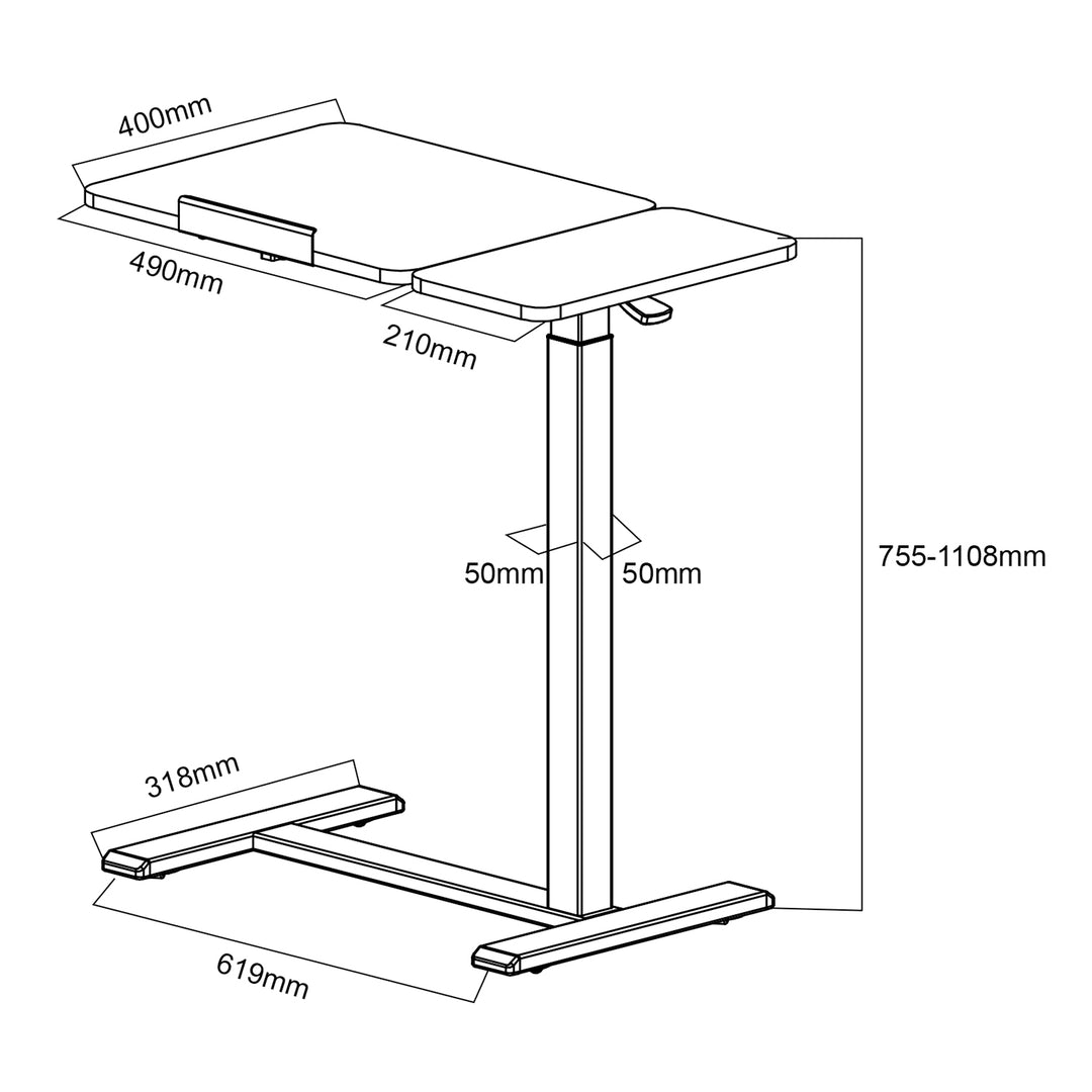Suporte móvel para secretária/portátil Maclean, branco, altura regulável de 76 a 109 cm, máx. 30 kg, MC-120 W