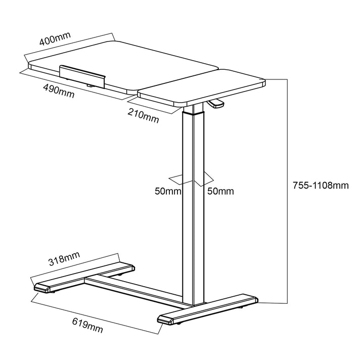 Suporte móvel para secretária/portátil Maclean, branco, altura regulável de 76 a 109 cm, máx. 30 kg, MC-120 W