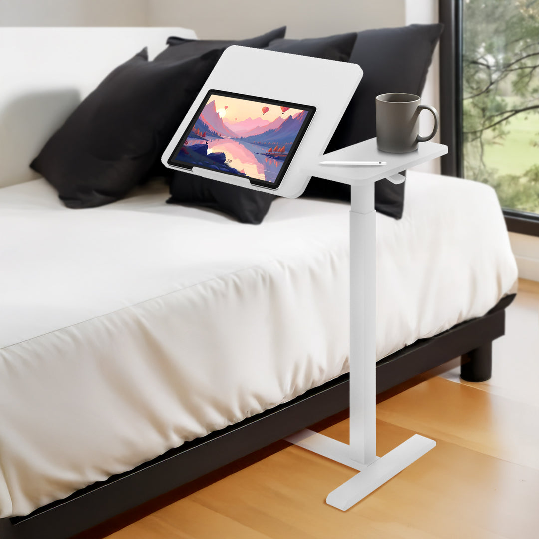 Suporte móvel para secretária/portátil Maclean, branco, altura regulável de 76 a 109 cm, máx. 30 kg, MC-120 W