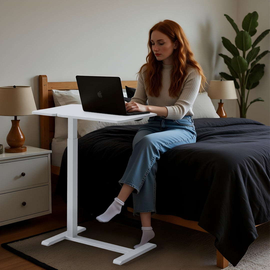 Suporte móvel para secretária/portátil Maclean, branco, altura regulável de 76 a 109 cm, máx. 30 kg, MC-120 W