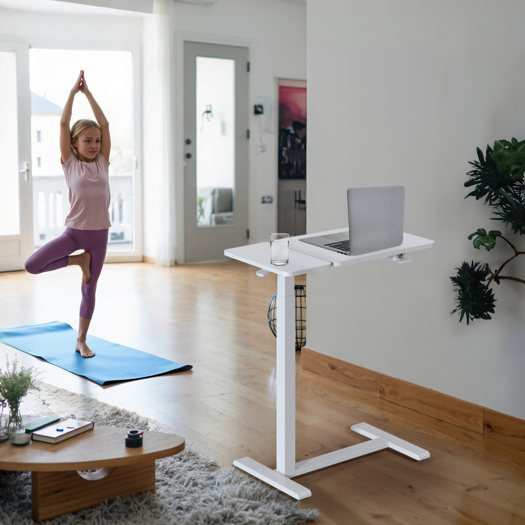 Suporte móvel para secretária/portátil Maclean, branco, altura regulável de 76 a 109 cm, máx. 30 kg, MC-120 W