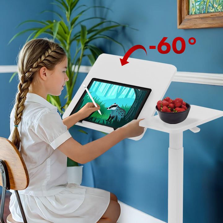 Suporte móvel para secretária/portátil Maclean, branco, altura regulável de 76 a 109 cm, máx. 30 kg, MC-120 W