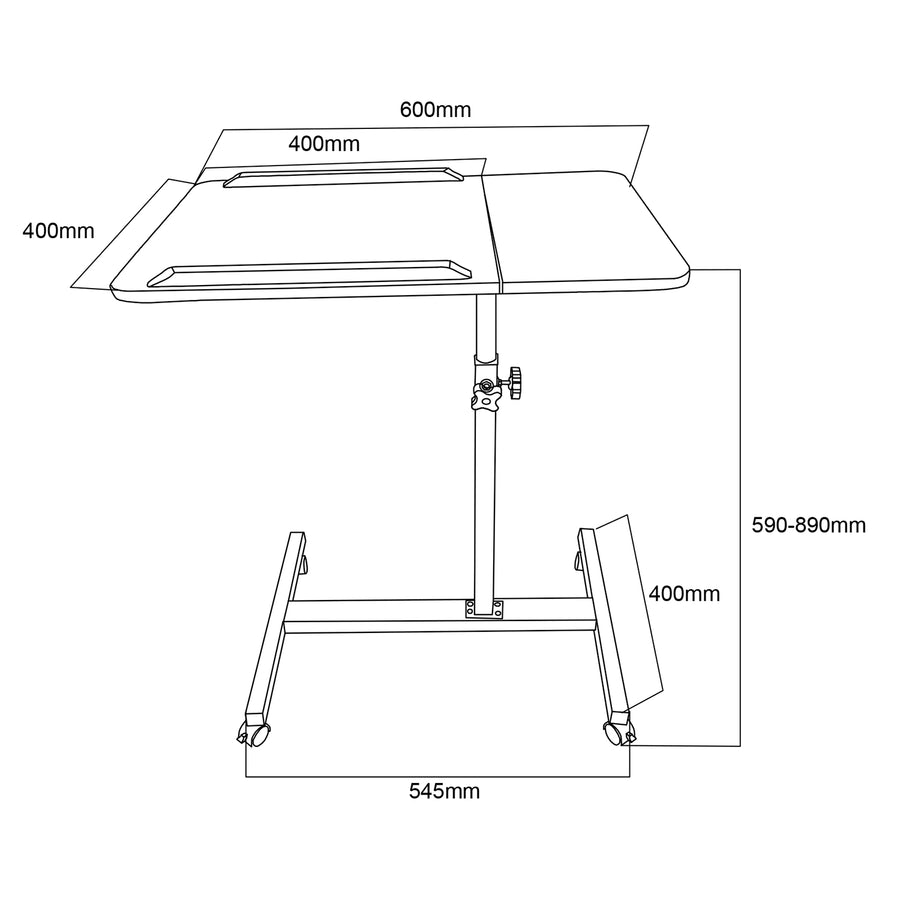Suporte móvel para secretária/portátil Maclean MC-121 W, altura regulável de 59 a 89 cm, máx. 30 kg, branco