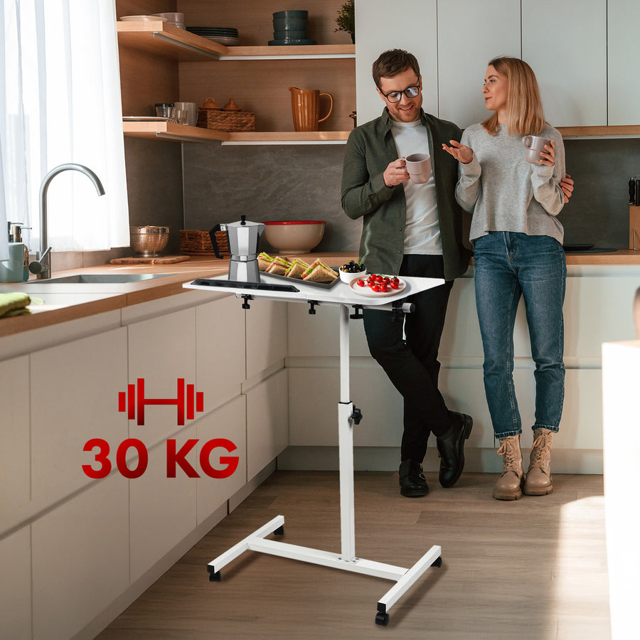 Suporte móvel para secretária/portátil Maclean MC-121 W, altura regulável de 59 a 89 cm, máx. 30 kg, branco
