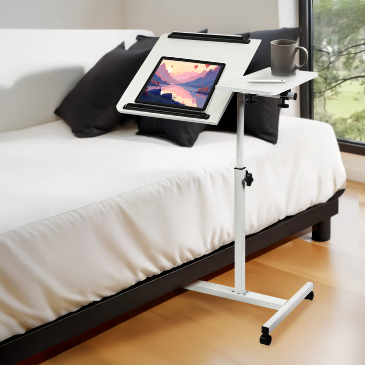 Suporte móvel para secretária/portátil Maclean MC-121 W, altura regulável de 59 a 89 cm, máx. 30 kg, branco