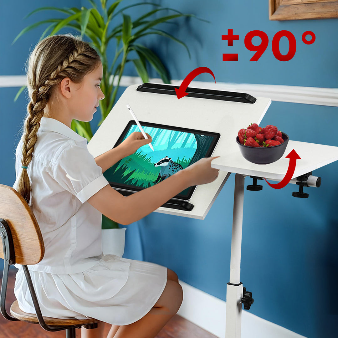 Suporte móvel para secretária/portátil Maclean MC-121 W, altura regulável de 59 a 89 cm, máx. 30 kg, branco
