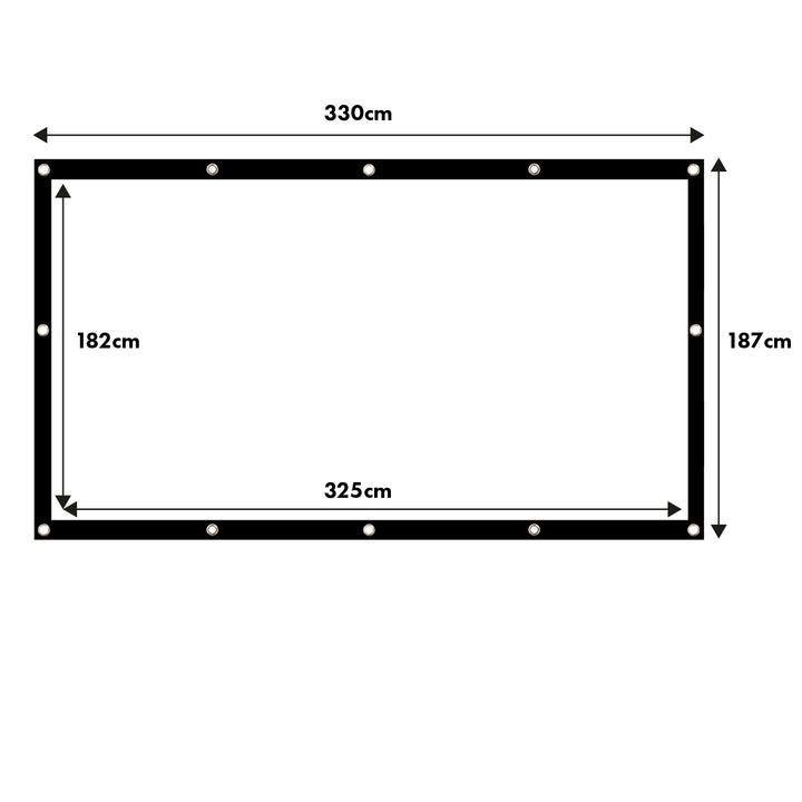 Tela de projeção Maclean, 150", 330x187 cm, borda de 25 mm 16:9, ganchos de tensão, MC-167