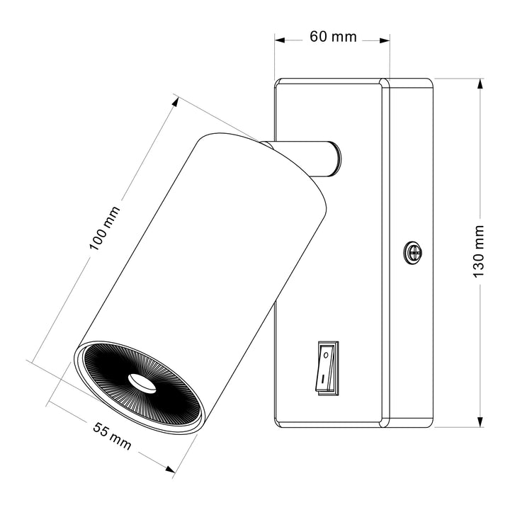 Maclean Aplique/plafón, spot, redondo, GU10, con interruptor 55x90mm, color negro, MCE369 B 2pcs+ Bombilla LED GU10 7W Maclean Energy MCE437 WW blanco cálido 3000K, 220-240V~, 50/60Hz, 2pcs