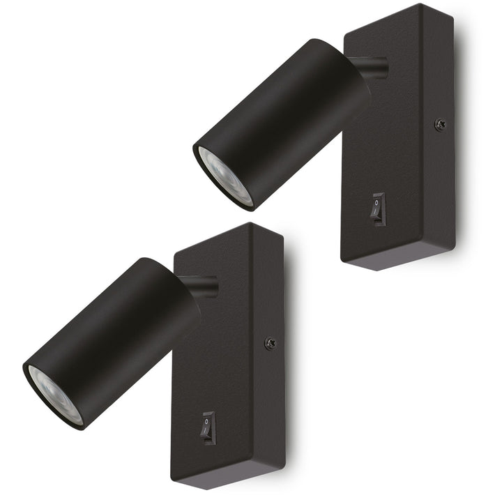 Maclean Aplique/plafón, spot, redondo, GU10, con interruptor 55x90mm, color negro, MCE369 B 2pcs+ Bombilla LED GU10 7W Maclean Energy MCE437 WW blanco cálido 3000K, 220-240V~, 50/60Hz, 2pcs