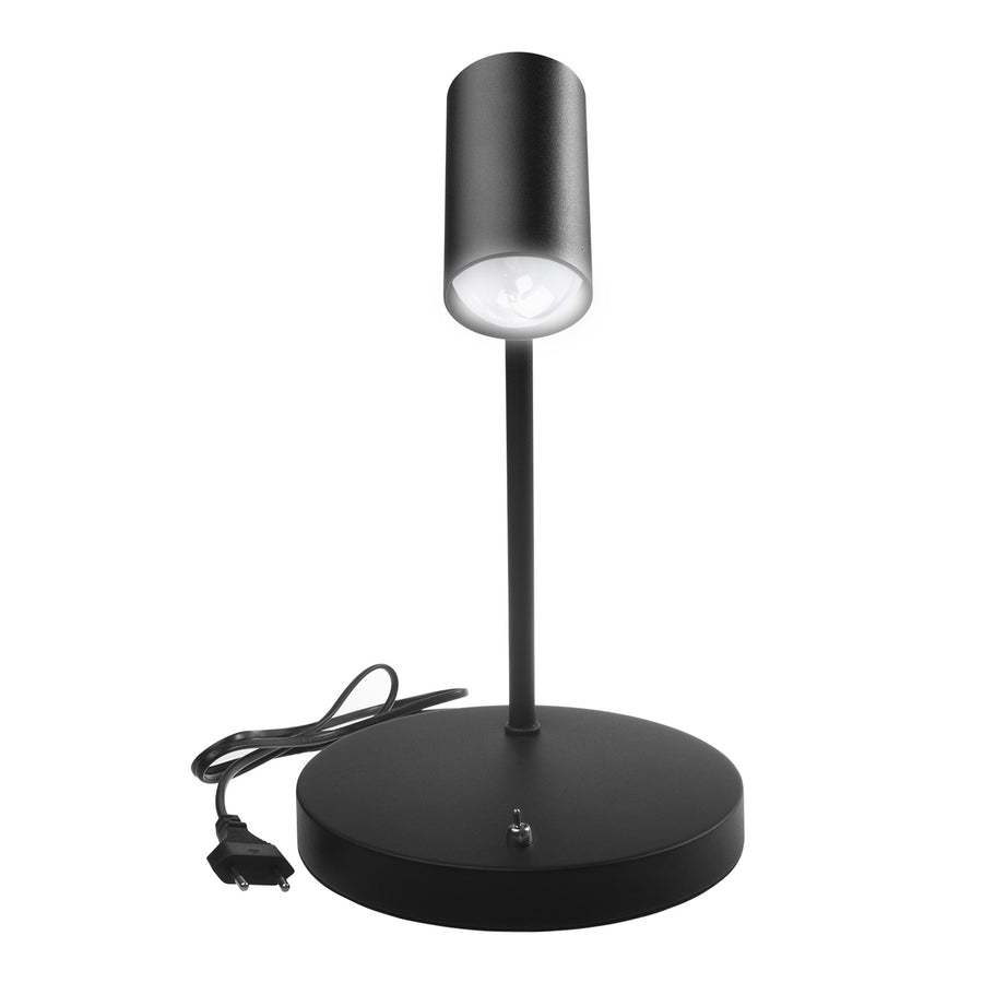 Maclean MCE370 B Candeeiro de mesa GU10, spot, redondo, GU10, com interruptor 55x90mm, preto + lâmpada LED GU10 7W Maclean Energy MCE437 NW branco neutro 4000K, 220-240V~, 50/60Hz, 490 lúmens