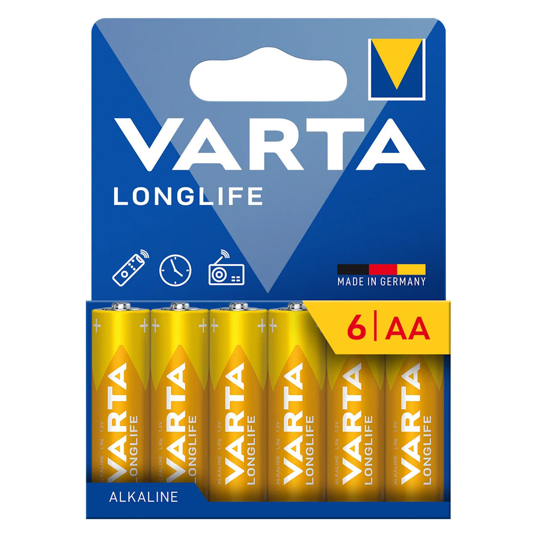 6 pilas alcalinas de 1,5 V LR6 AA Varta Longlife en blíster