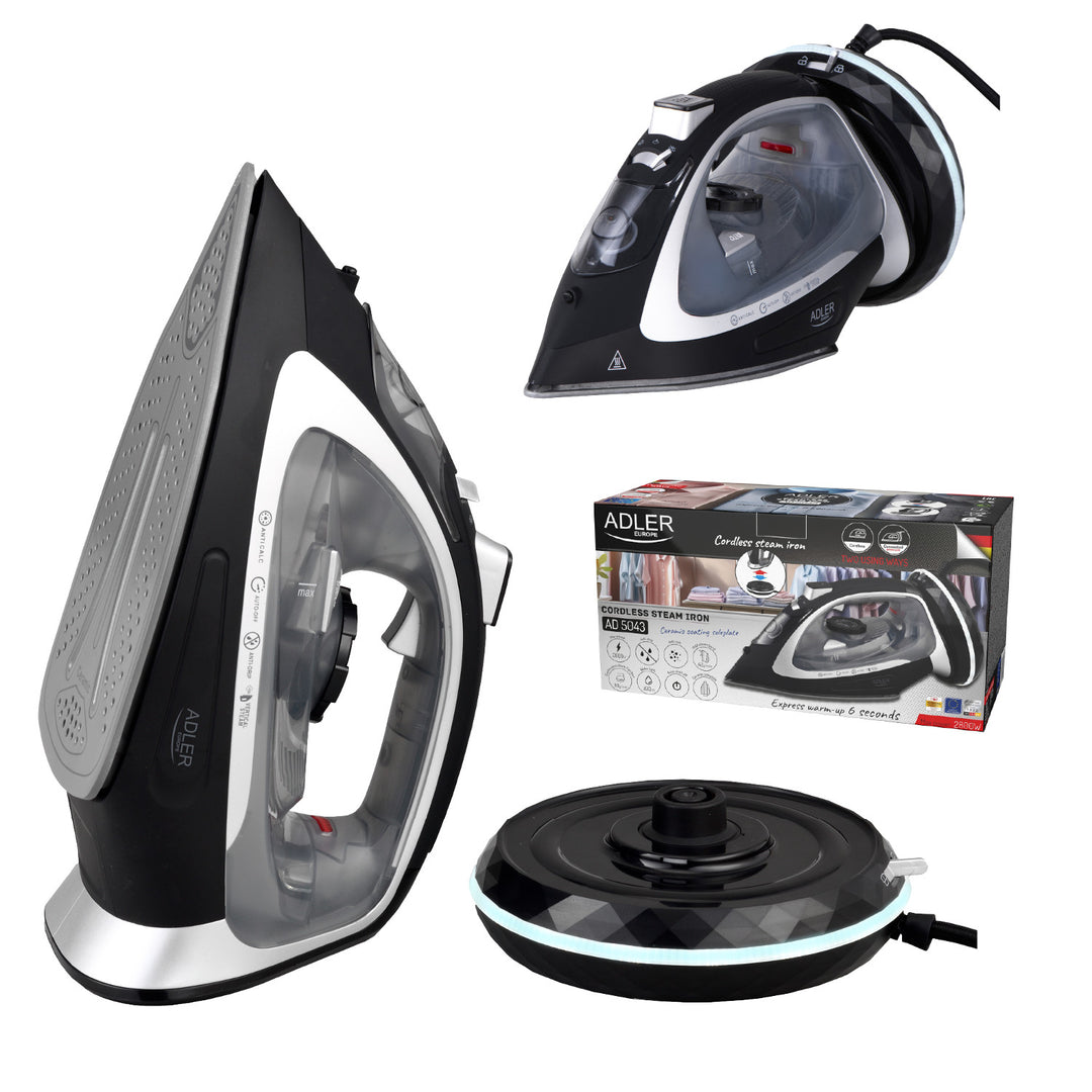 Ferro a vapor sem fio Adler AD 5043, placa de cerâmica, 2800 W