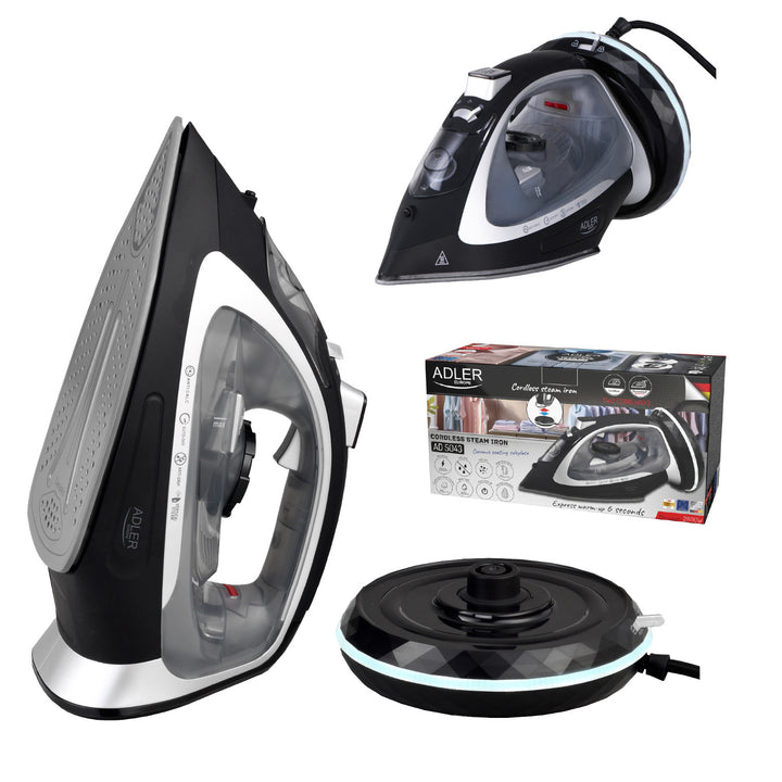 Ferro a vapor sem fio Adler AD 5043, placa de cerâmica, 2800 W