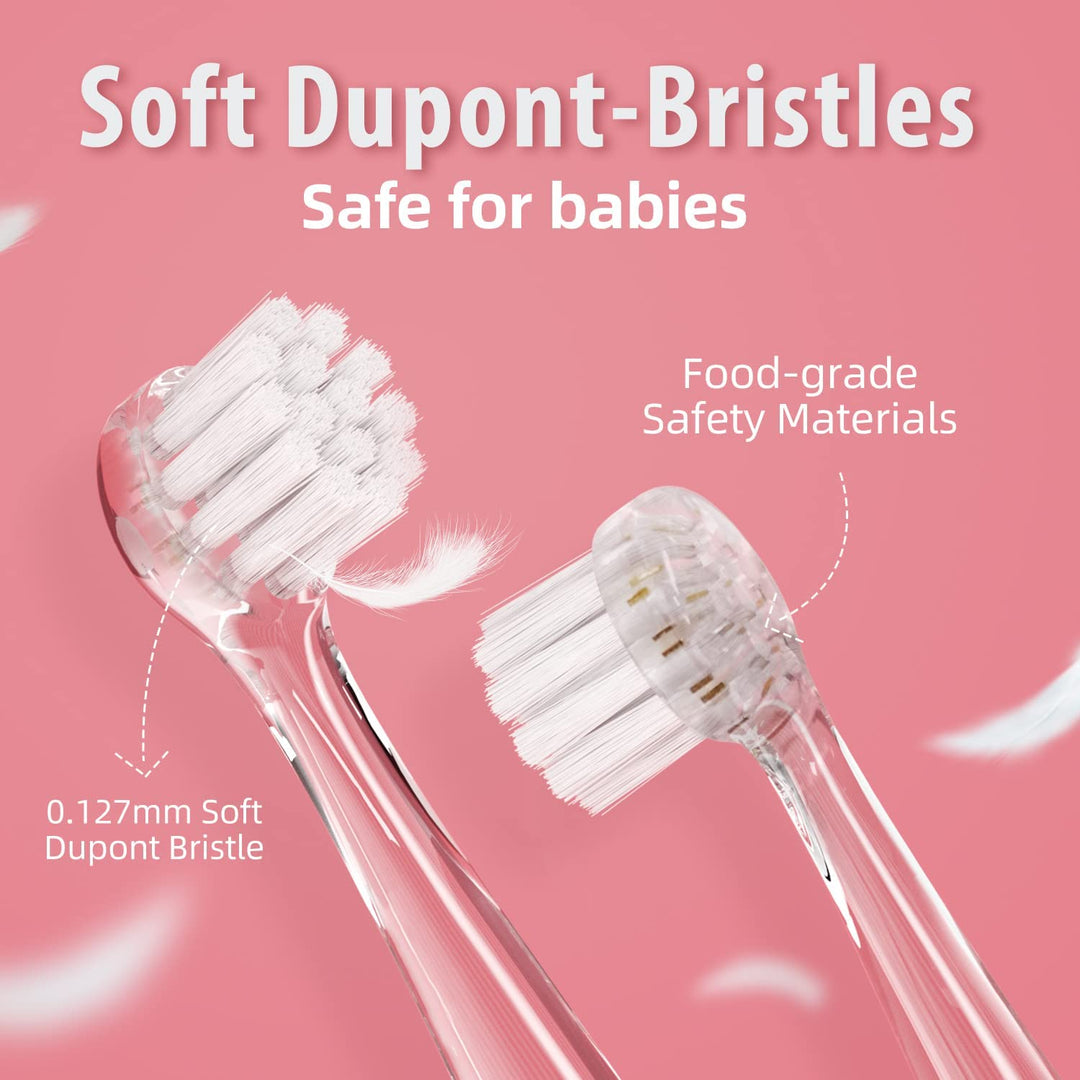 SEAGO Cepillo dental sónico infantil, Color rosa, 1xAA 1,5V (no incluido), 4 puntas, SG-513 Rosa + Juego de cepillos dentales de recambio para SG-513, SG-977 SEAGO, 4 piezas, Color transparente, SG-513 Recambio
