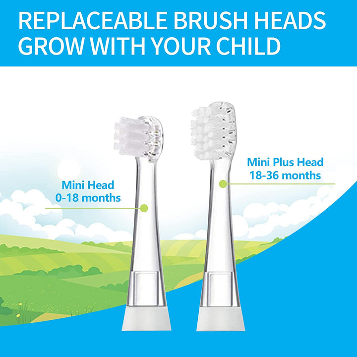 SEAGO Cepillo dental sónico infantil, Color rosa, 1xAA 1,5V (no incluido), 4 puntas, SG-513 Rosa + Juego de cepillos dentales de recambio para SG-513, SG-977 SEAGO, 4 piezas, Color transparente, SG-513 Recambio